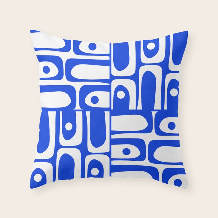 Mid Century Modern Piquet Multi Abstract Geometric Pattern Royal Blue and White Throw Pillow Gallery Image 6