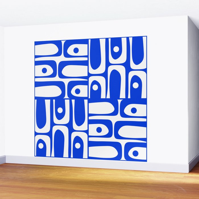 Mid Century Modern Piquet Multi Abstract Geometric Pattern Royal Blue and White Wall Mural Gallery Image 2