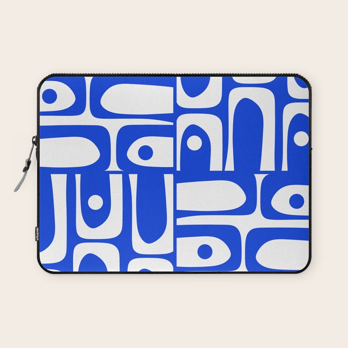 Mid Century Modern Piquet Multi Abstract Geometric Pattern Royal Blue and White Laptop Sleeve Gallery Image 1