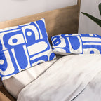 Mid Century Modern Piquet Multi Abstract Geometric Pattern Royal Blue and White Pillow Sham Gallery Image 2