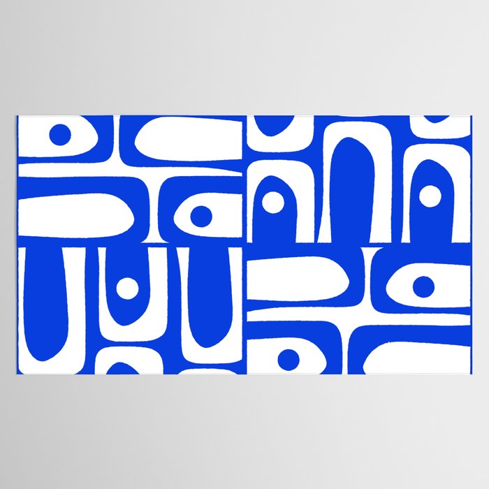 Mid Century Modern Piquet Multi Abstract Geometric Pattern Royal Blue and White Tablecloth Gallery Image 2