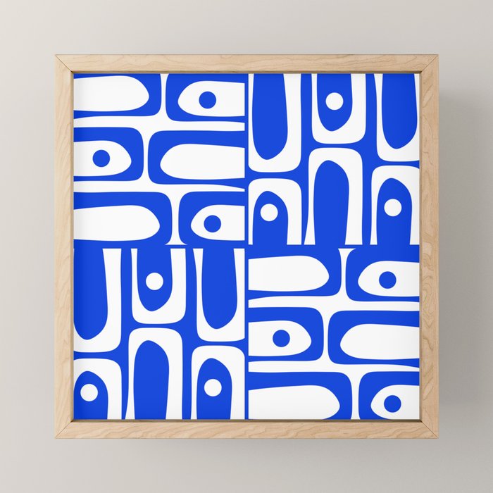 Mid Century Modern Piquet Multi Abstract Geometric Pattern Royal Blue and White Mini Art Print Gallery Image 1