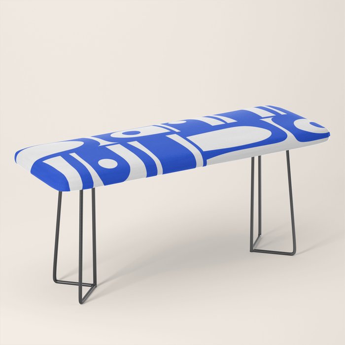 Mid Century Modern Piquet Multi Abstract Geometric Pattern Royal Blue and White Bench Gallery Image 1
