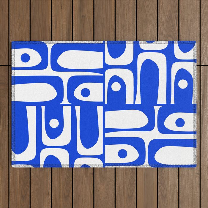 Mid Century Modern Piquet Multi Abstract Geometric Pattern Royal Blue and White Outdoor Rug Gallery Image 1