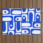 Mid Century Modern Piquet Multi Abstract Geometric Pattern Royal Blue and White Outdoor Rug Gallery Image 1