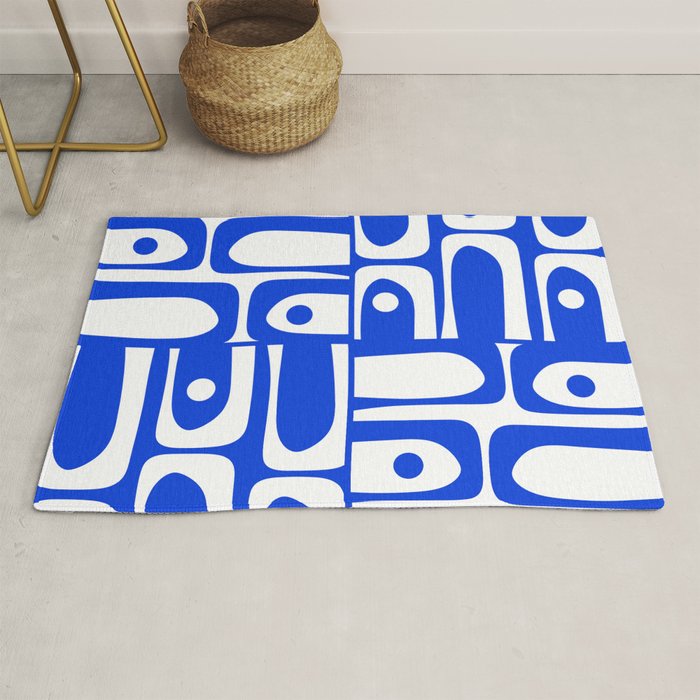 Mid Century Modern Piquet Multi Abstract Geometric Pattern Royal Blue and White Rug Gallery Image 1