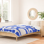 Mid Century Modern Piquet Multi Abstract Geometric Pattern Royal Blue and White Duvet Cover Gallery Image 2