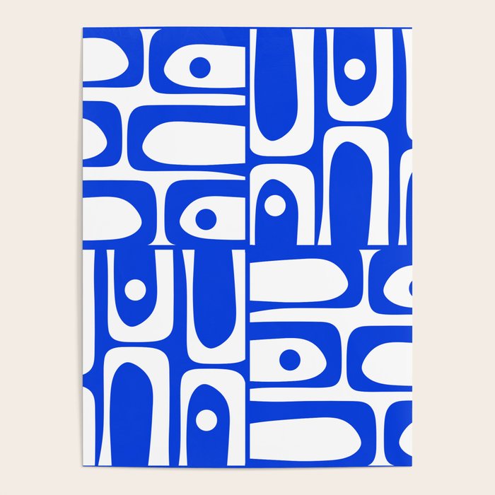 Mid Century Modern Piquet Multi Abstract Geometric Pattern Royal Blue and White Poster Gallery Image 4
