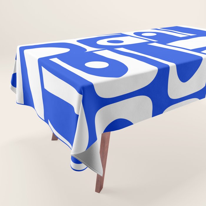 Mid Century Modern Piquet Multi Abstract Geometric Pattern Royal Blue and White Tablecloth Gallery Image 1