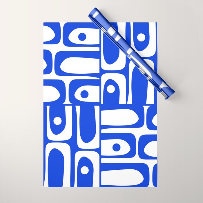 Mid Century Modern Piquet Multi Abstract Geometric Pattern Royal Blue and White Wrapping Paper Gallery Image 1