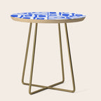 Mid Century Modern Piquet Multi Abstract Geometric Pattern Royal Blue and White Side Table Gallery Image 1
