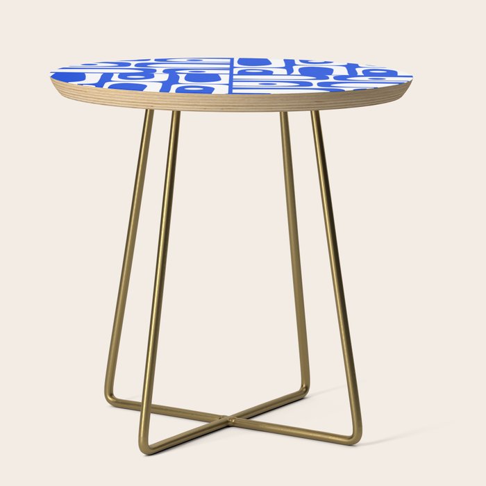Mid Century Modern Piquet Multi Abstract Geometric Pattern Royal Blue and White Side Table Gallery Image 1