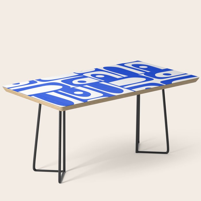 Mid Century Modern Piquet Multi Abstract Geometric Pattern Royal Blue and White Coffee Table Gallery Image 1
