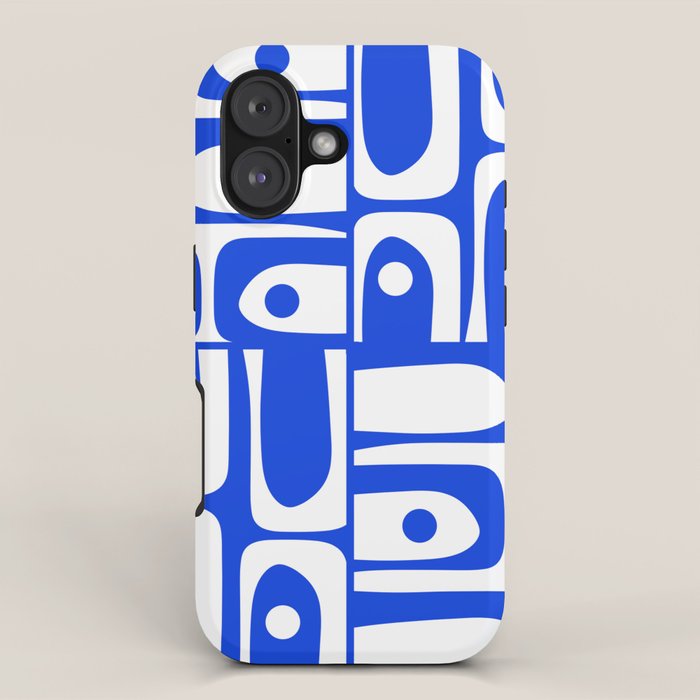 Mid Century Modern Piquet Multi Abstract Geometric Pattern Royal Blue and White iPhone Case Gallery Image 1