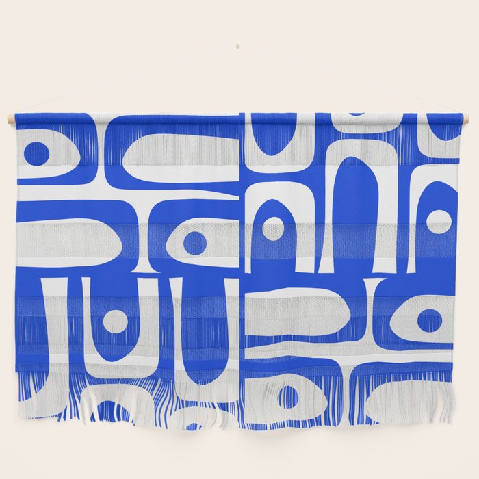 Mid Century Modern Piquet Multi Abstract Geometric Pattern Royal Blue and White Wall Hanging Gallery Image 1