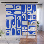 Mid Century Modern Piquet Multi Abstract Geometric Pattern Royal Blue and White Wall Mural Gallery Image 1