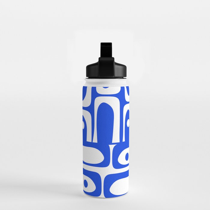 Mid Century Modern Piquet Multi Abstract Geometric Pattern Royal Blue and White Water Bottle Gallery Image 2