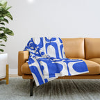 Mid Century Modern Piquet Multi Abstract Geometric Pattern Royal Blue and White Throw Blanket Gallery Image 1
