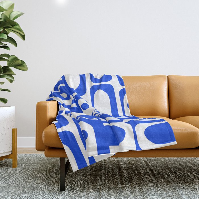 Mid Century Modern Piquet Multi Abstract Geometric Pattern Royal Blue and White Throw Blanket Gallery Image 1
