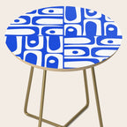 Mid Century Modern Piquet Multi Abstract Geometric Pattern Royal Blue and White Side Table Gallery Image 2