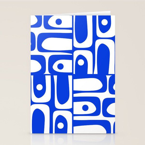 Mid Century Modern Piquet Multi Abstract Geometric Pattern Royal Blue and White Stationery Card Gallery Image 2