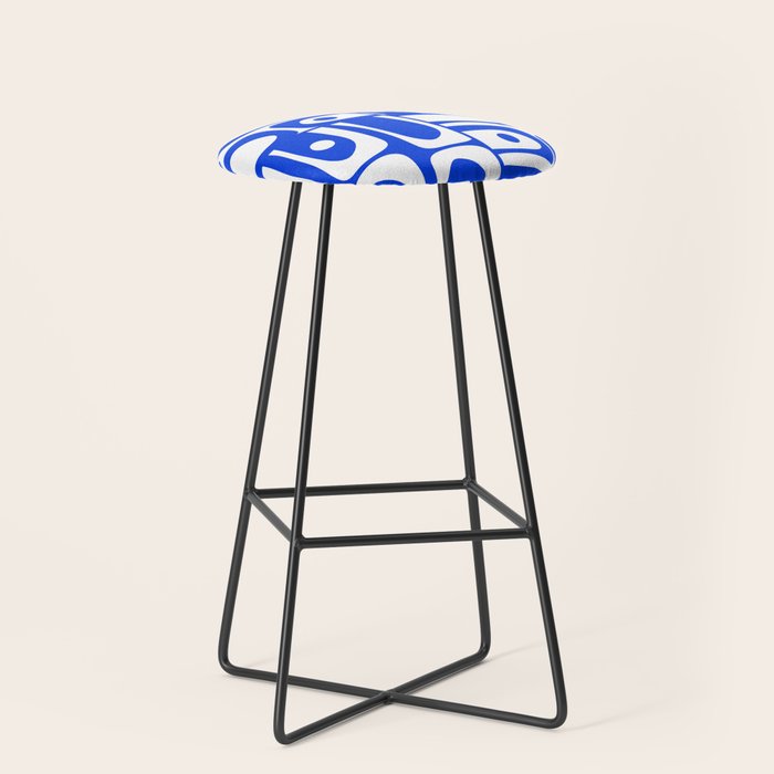 Mid Century Modern Piquet Multi Abstract Geometric Pattern Royal Blue and White Stool Gallery Image 1