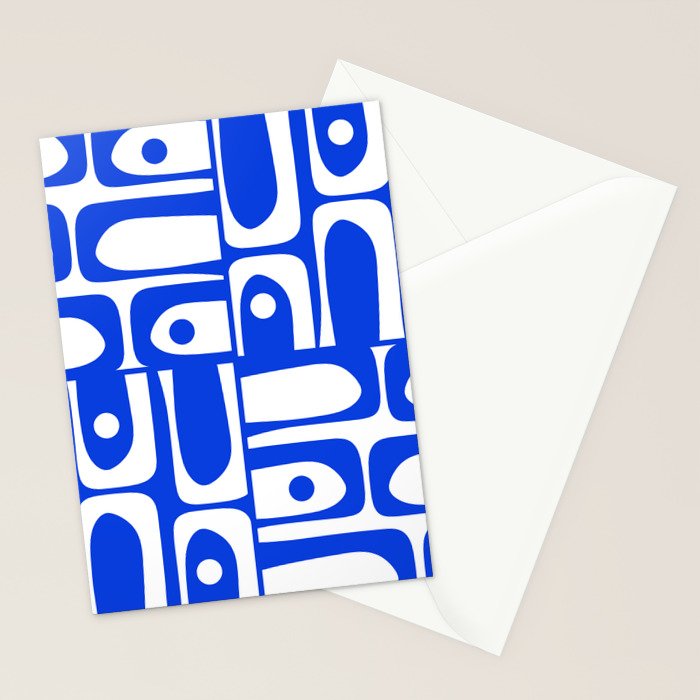 Mid Century Modern Piquet Multi Abstract Geometric Pattern Royal Blue and White Stationery Card Gallery Image 2