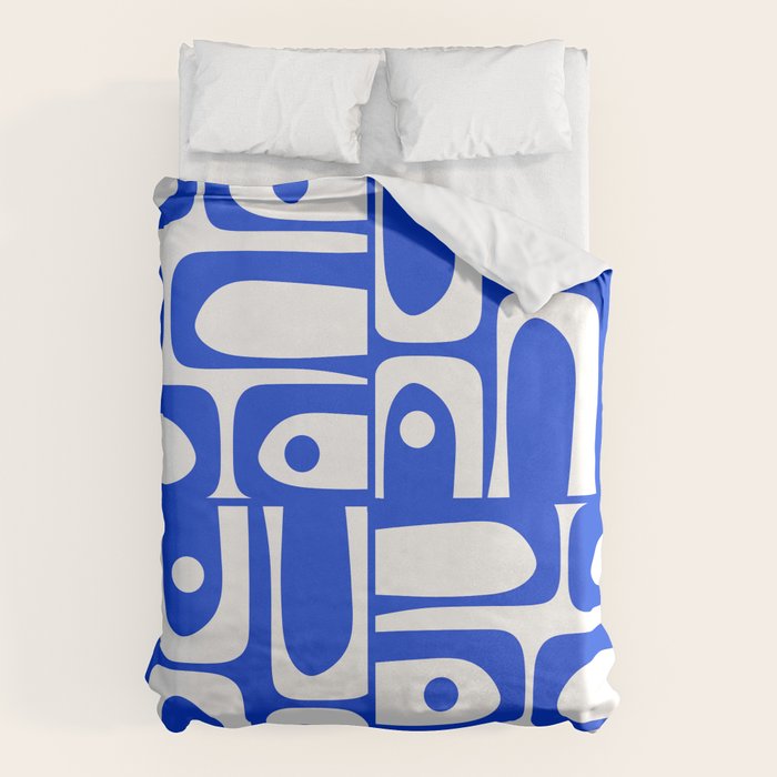 Mid Century Modern Piquet Multi Abstract Geometric Pattern Royal Blue and White Duvet Cover Gallery Image 6