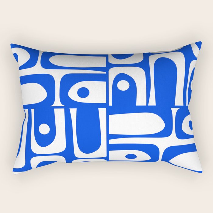 Mid Century Modern Piquet Multi Abstract Geometric Pattern Royal Blue and White Rectangular Pillow Gallery Image 2