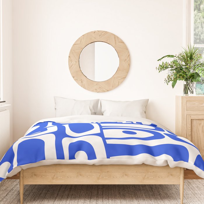 Mid Century Modern Piquet Multi Abstract Geometric Pattern Royal Blue and White Duvet Cover Gallery Image 3