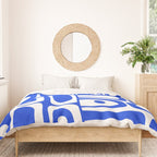 Mid Century Modern Piquet Multi Abstract Geometric Pattern Royal Blue and White Duvet Cover Gallery Image 3