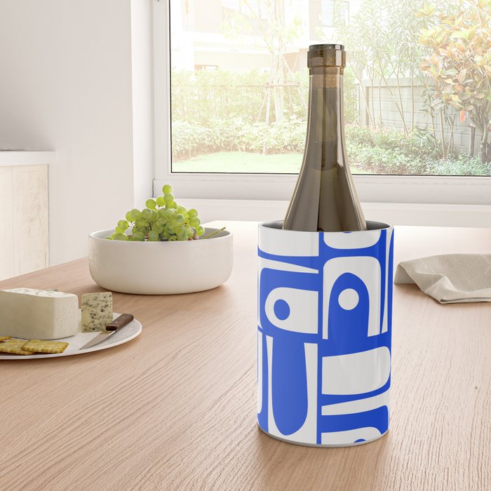 Mid Century Modern Piquet Multi Abstract Geometric Pattern Royal Blue and White Wine Chiller Gallery Image 4