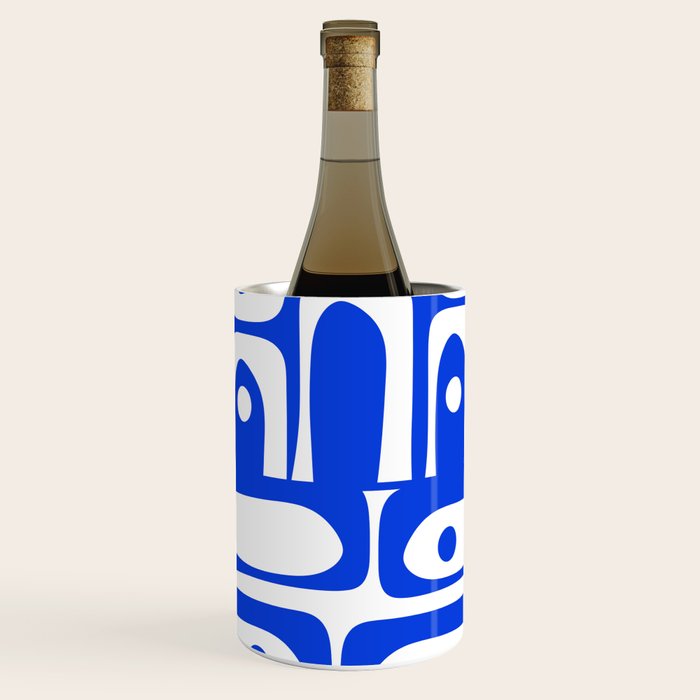 Mid Century Modern Piquet Multi Abstract Geometric Pattern Royal Blue and White Wine Chiller Gallery Image 3