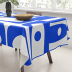 Mid Century Modern Piquet Multi Abstract Geometric Pattern Royal Blue and White Tablecloth Gallery Image 3