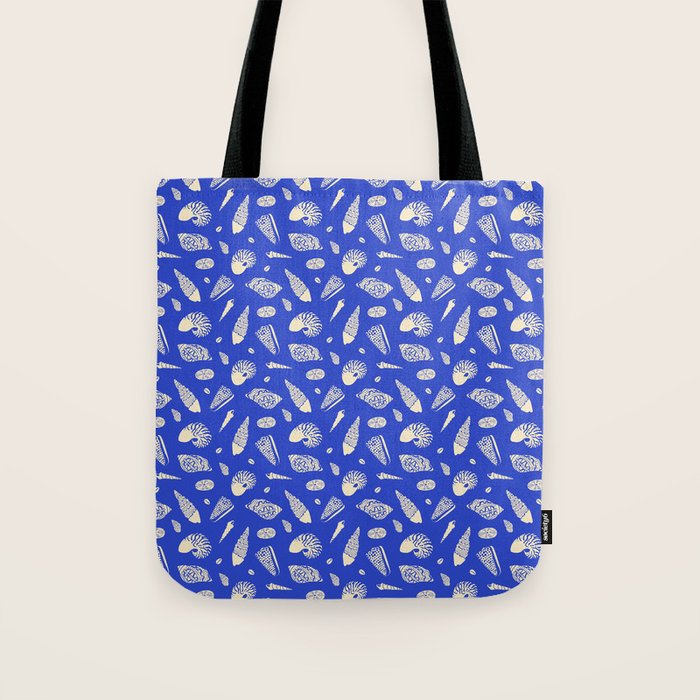 Vintage blue sea shell summer art pattern Tote Bag Gallery Image 1