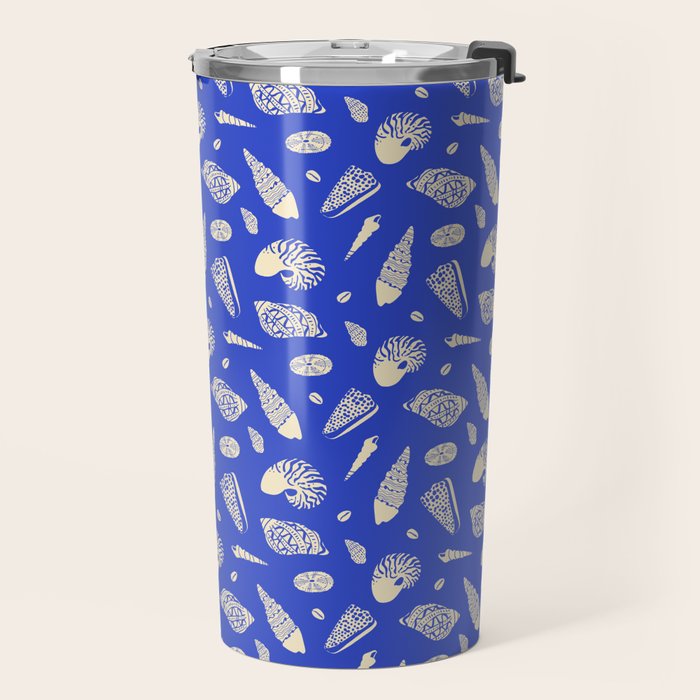 Vintage blue sea shell summer art pattern Travel Mug Gallery Image 2