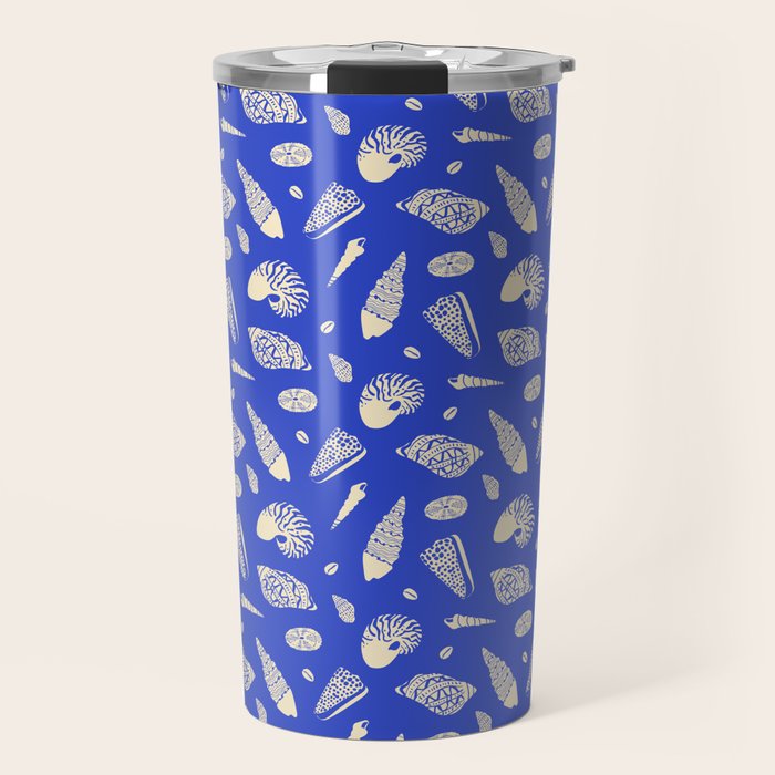 Vintage blue sea shell summer art pattern Travel Mug Gallery Image 1