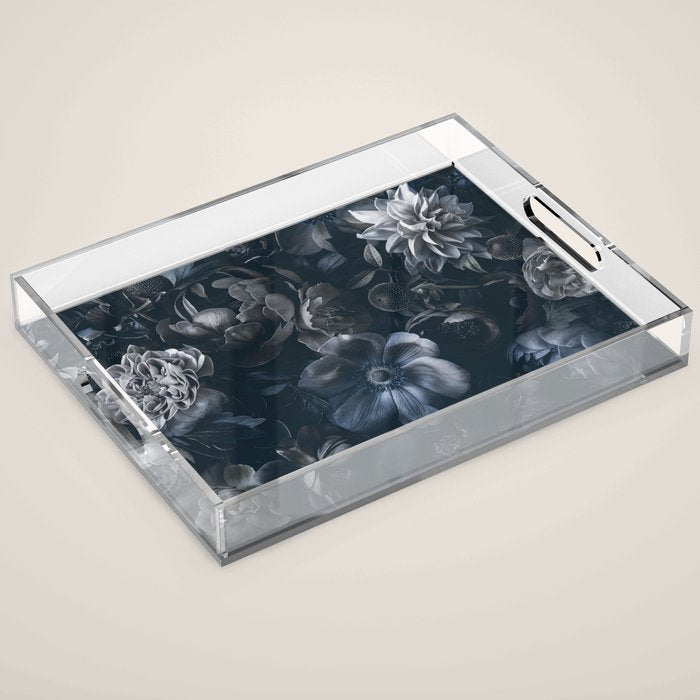 Midnight Blue Lush Moody Flowers Baroque Grandeur Acrylic Tray Gallery Image 1