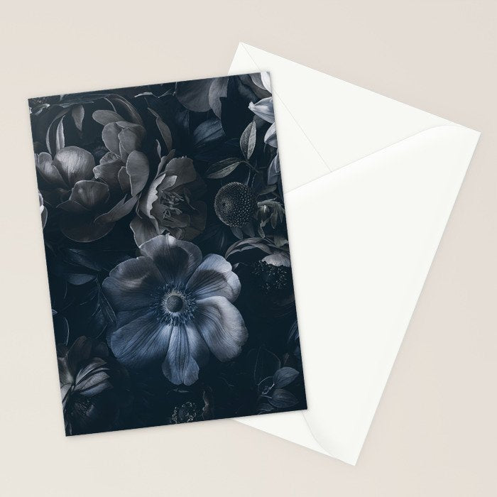 Midnight Blue Lush Moody Flowers Baroque Grandeur Stationery Card Gallery Image 2