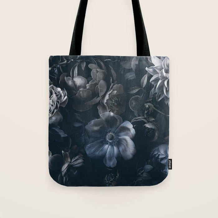 Midnight Blue Lush Moody Flowers Baroque Grandeur Tote Bag Gallery Image 1