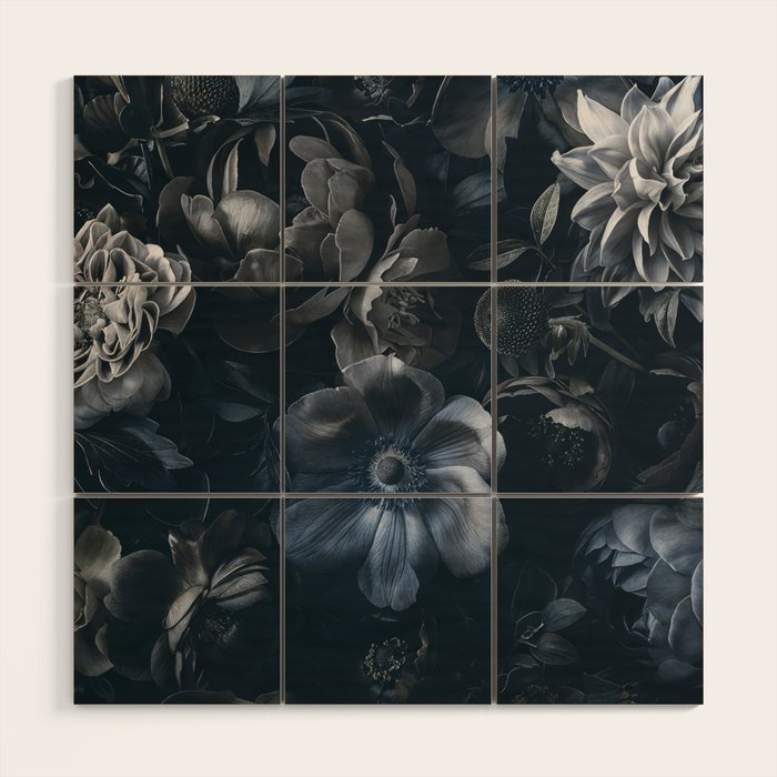 Midnight Blue Lush Moody Flowers Baroque Grandeur Wood Wall Art Gallery Image 1