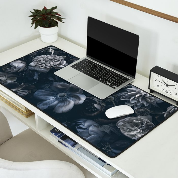 Midnight Blue Lush Moody Flowers Baroque Grandeur Desk Mat Gallery Image 2