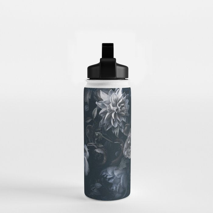 Midnight Blue Lush Moody Flowers Baroque Grandeur Water Bottle Gallery Image 2