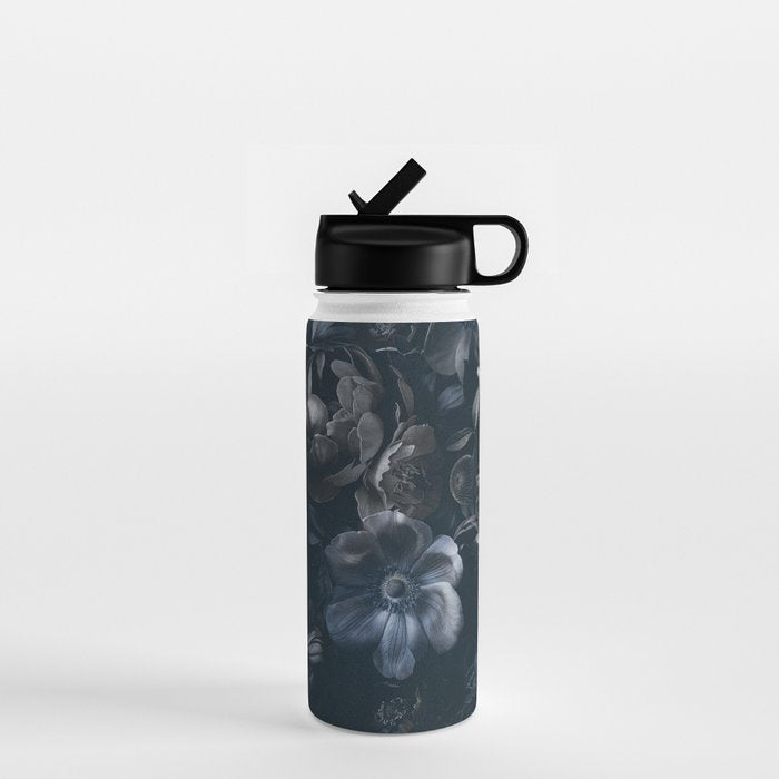 Midnight Blue Lush Moody Flowers Baroque Grandeur Water Bottle Gallery Image 1