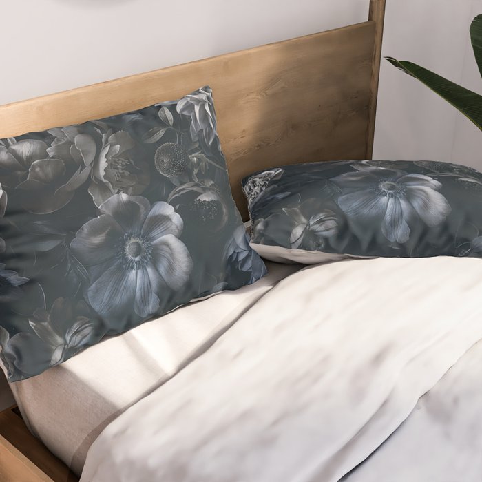 Midnight Blue Lush Moody Flowers Baroque Grandeur Pillow Sham Gallery Image 2
