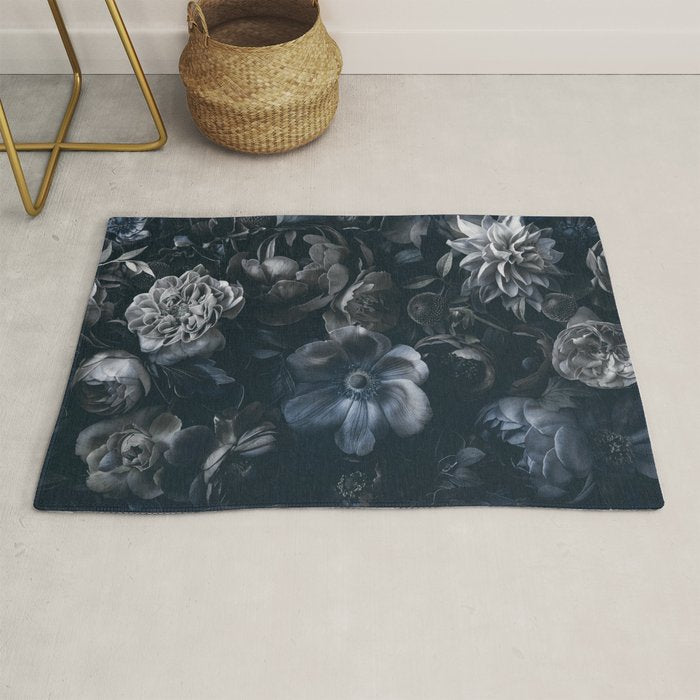 Midnight Blue Lush Moody Flowers Baroque Grandeur Rug Gallery Image 1