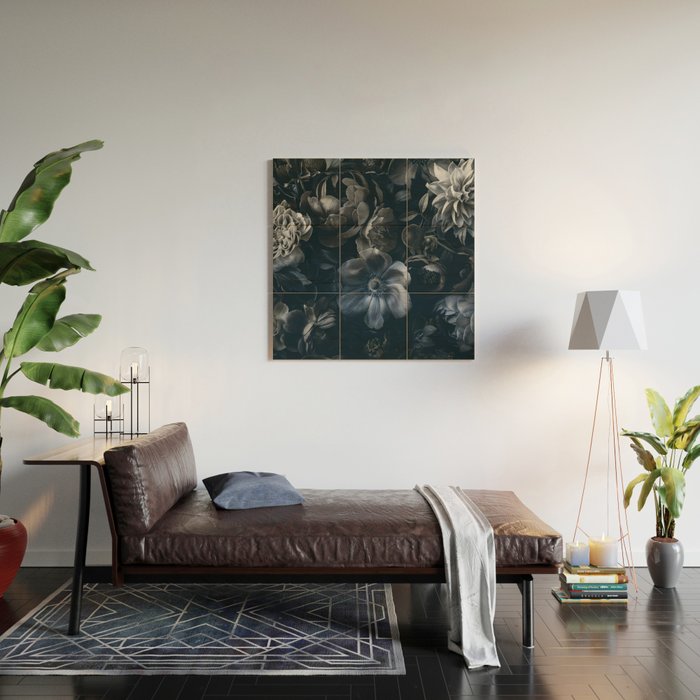 Midnight Blue Lush Moody Flowers Baroque Grandeur Wood Wall Art Gallery Image 2