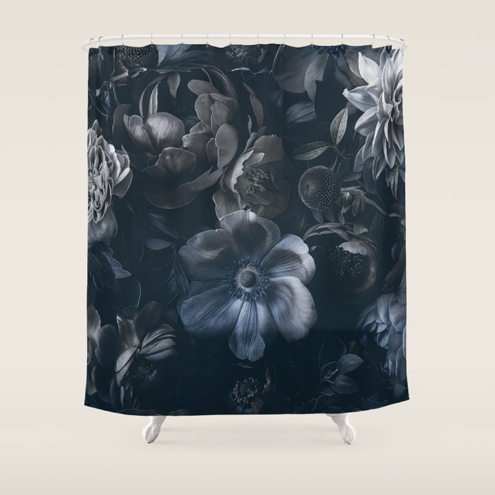 Midnight Blue Lush Moody Flowers Baroque Grandeur Shower Curtain Gallery Image 1