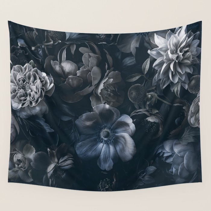 Midnight Blue Lush Moody Flowers Baroque Grandeur Wall Tapestry Gallery Image 4