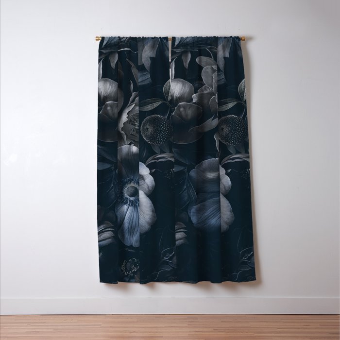 Midnight Blue Lush Moody Flowers Baroque Grandeur Window Curtain Gallery Image 3